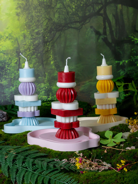 Dly-Building Blocks Tower[handmade candles】_red_light blue_yellow