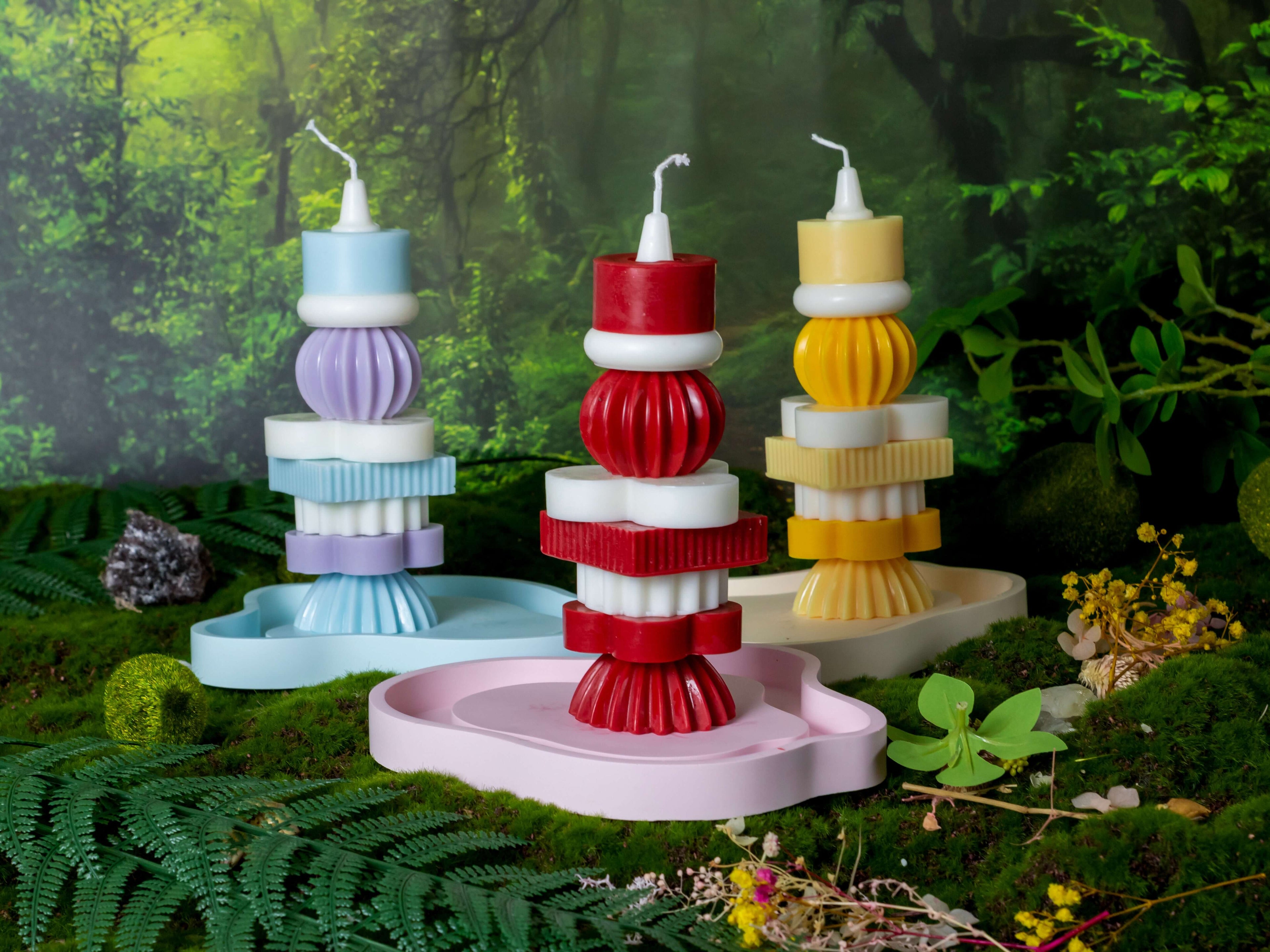 Dly-Building Blocks Tower[handmade candles】_red_light blue_yellow