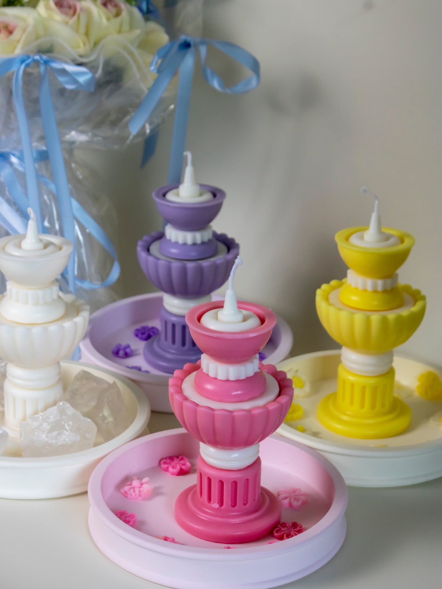 RomeFountainWishingPool_handmade candles_White_Purple_Pink_yellow