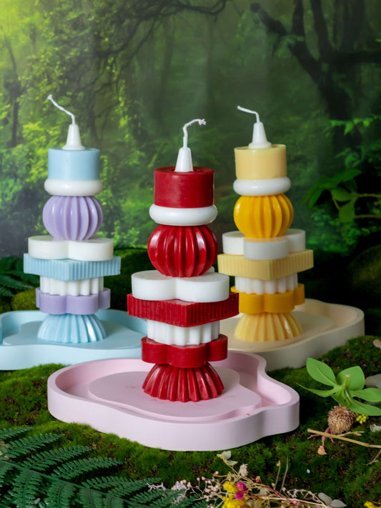Dly-Building Blocks Tower[handmade candles】_red_light blue_yellow
